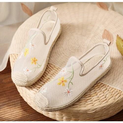 Summer Embroidery Loafers Women Flats Ethnic Style Womens Shoes Woman Soft Bottom Slip On Footwear Ladies Casual Fisherman Shoe