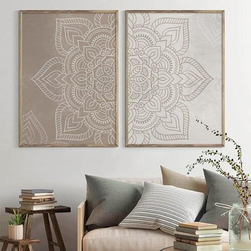 Boho Mandala Floral Beige Neutral Colors Wall Art Print Canvas Painting Picture Zen Yoga Poster Living Room Home Interior Decor