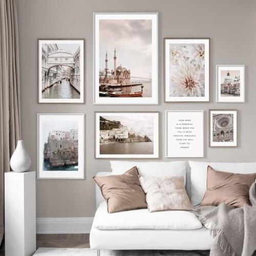 Venice Building Bridge Sea Castle Peony Wall Art Canvas Painting Nordic Posters And Prints Wall Pictures For Living Room Decor