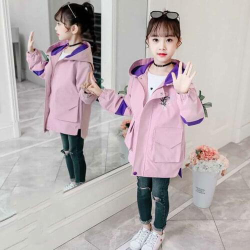 Spring Autumn Kids Girls Jackets Outwear Zipper Windbreaker Coat Hoodies For Age 3 4 5 6 7 8 9 10 11 12 13 Years Girls Jackets