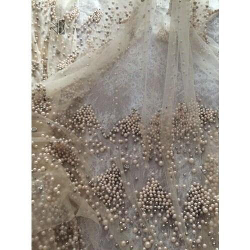Embroidered tulle lace fabric fashionable african net lace fabric with beads SYJ-7281 for wedding dress