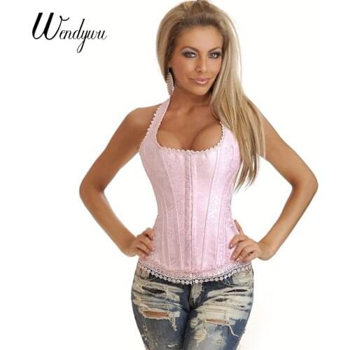 Wendywu New Summer Free Shipping Women Sexy Low Neck Sleeveless Pink Bodycon Corset