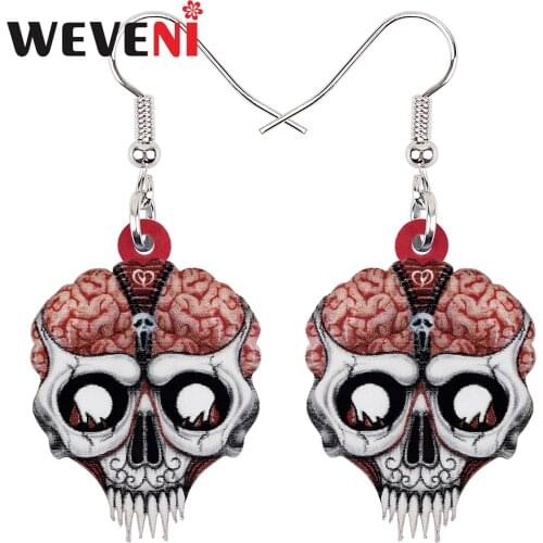 WEVENI Halloween Acrylic Horror Cranium Head Fangs Skull Earrings Fashion Big Drop Dangle Charm Gifts Jewelry For Women Girls