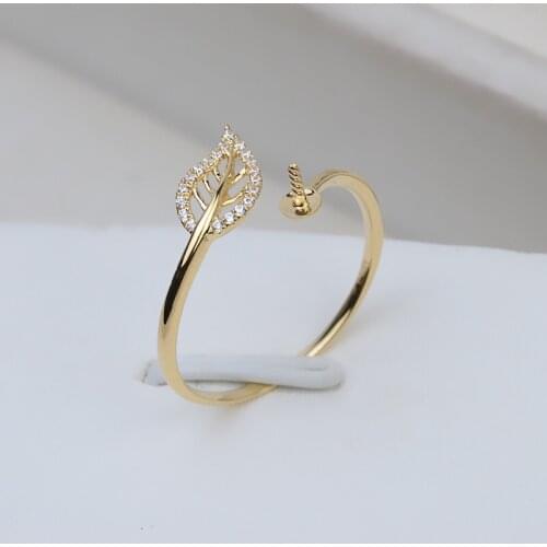 Real AU 750 18K Gold Leaf Ring Mountings Findings Jewelry Settings Accessories Parts for Pearls Agate Coral Crystals Jade