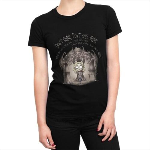 Womens T-Shirts Don't Blink Crazy Pure Cotton Tee Shirt Short Sleeve Cartoon Comic Cute Girls T Shirt Crew Neck Clothing