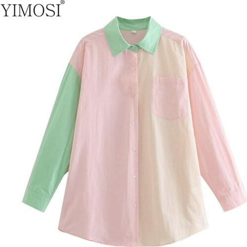 2021 New Fashion Women Patchwork Blouse Ladies Summer Autumn Long Sleeve Streetwear Shirts Chic Tops