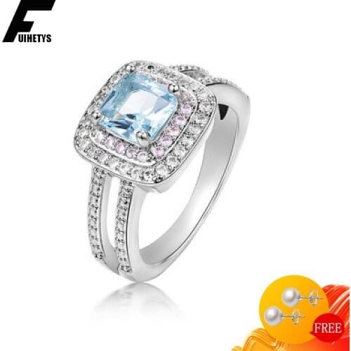BaliJelry Fashion Women Ring 925 Silver Jewelry Sapphire Zircon Gemstone Finger Rings Accessories for Wedding Engagement Party