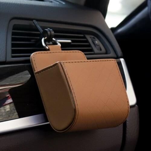 1Pc Car Storage Bag Air Vent Dashboard Tidy Hanging Leather Organizer Box Glasses Phone Holder Storage Organizer Car Accessories
