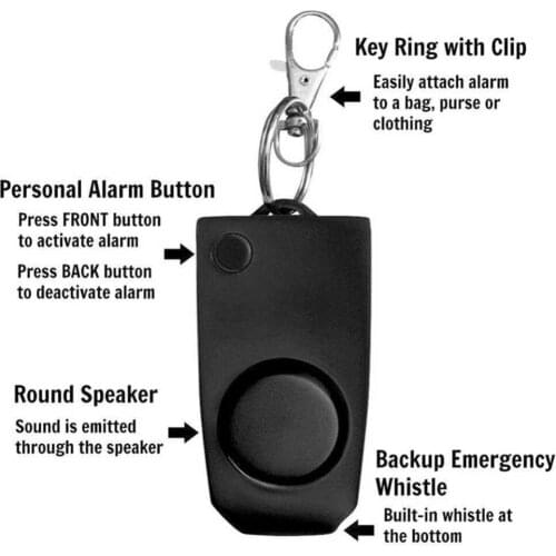 130 dB personal security and emergency alarm. Loud sound. Keychain shape