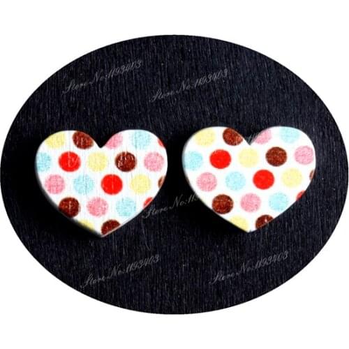 16mm Polka Dot branches Heart Shape Image Painted Wooded Laser Cut Cabochon to make Rings, Earrings, Bobby pin, pendant