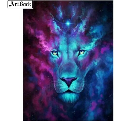 5d diy diamond painting lion icon starry sky panorama square diamond embroidery animal masonry mosaic 3d wall sticker