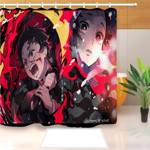 Anime 3D Demon Slayer Shower Curtain Polyester Fabric Bathroom Curtain Waterproof Hook Bath Curtain Customized Home Decoration