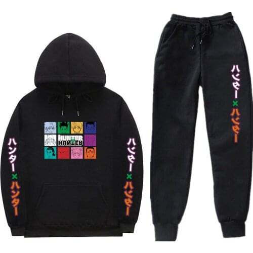 Anime Hunter X Hunter Killua Leorio Kurapika Gon Hisoka Hoodie+pants Hoodies suit Print Streetwear Autumn Winter Clothing