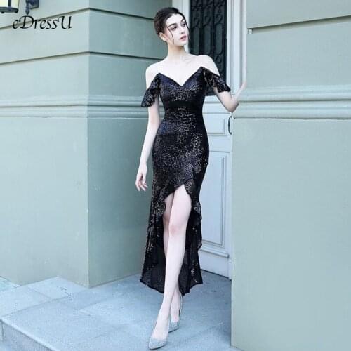 Asymmetic Party Dress Celebrity Evening Dress Ruffles Vestido de Fiesta Sequin Club Dress Butt-hugging Prom Dress YNY-18158