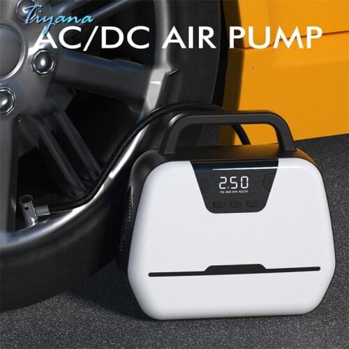 AC/DC Dual Purpose Car Air Pump Dual Cylinder 12V Electric Smart Pump Portable Tire Basketball Air LED Emergency Lighting 6