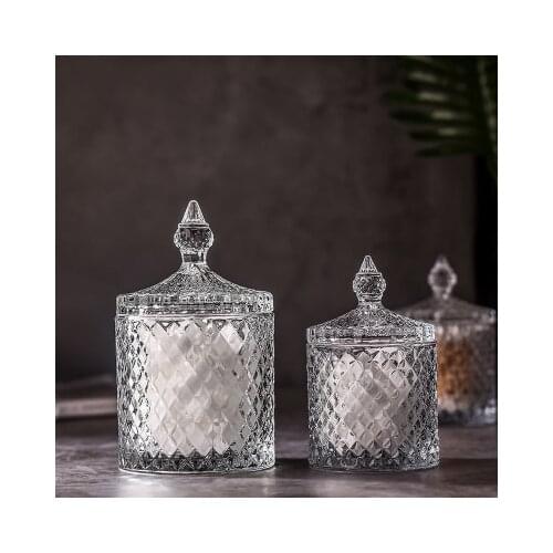 European Color Crystal Glass Storage 600ML Sugar Cans Diamond Candy Jar Box Cotton Swab Box Cotton Pad Household Storage Jars