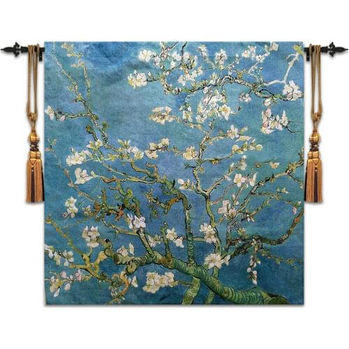 Belgian jacquard wall hanging tapestry van Gogh canvas tapestry living room bedroom mural cloth home painting fabric Apricot