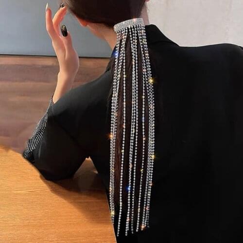 Shine Full Rhinestone Hairpins For Women Bijoux Long Tassel Crystal Hair Accessories Wedding Banquet Jewelry