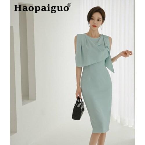 Plus Size 2019 Summer OL Work Office Dress Women Sleeveless Bodycon Wrap Ladies Dress Solid Sheath Casual Midi Women Dresses