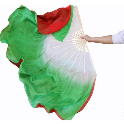 Two Sides Different Colorful Silk Folk Art Chinese Belly Dance Dancing Bamboo Short Fan Accessories 41cm-86cm Girl Women Size