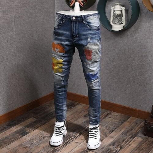 Autumn Hole Denim Jeans Men Embroidered Fashion Brand Jeans Mens Korean Style Vaqueros Hombre Skinny Washed Slim Elastic Feet