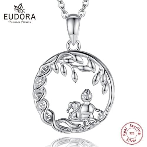 Eudora Real 925 Sterling Mom And Daughter Olive Leaf Neckalce Temperament Pendant Fine Fashion Jewelry for women Gift Box 660