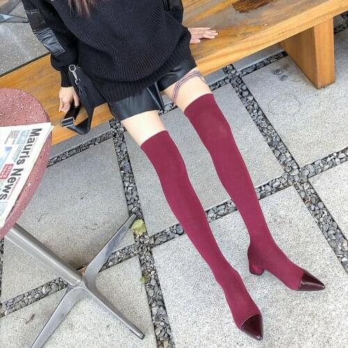 SKLFGXZY club sexy Long leg socks Womens boots boots stretch Boots socks party Fashion female boots Womens shoes