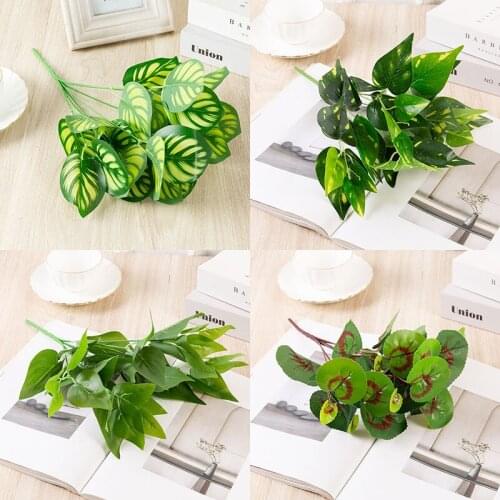 Artificial Plants Green Grass Plastic Flower Simulation Leaves Green Plants Fake Leaf Plant For Home Garden Decor Plastic Grass