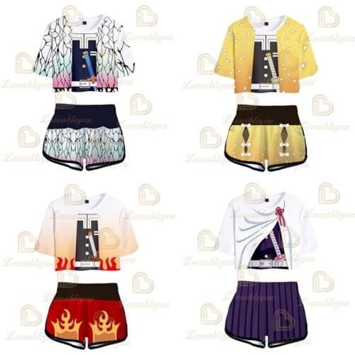 Anime Women Sexy T shirts +Shorts Two Piece Sets Soft T-shirt And Elastic Shorts High School Harajuku