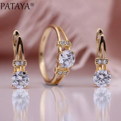 11.11 PATAYA New Special Price Jewelry Set 585 Rose Gold Women Fashion Jewelry Round White Natural Zircon Earrings Rings Sets