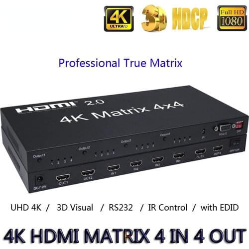 Tjtak Conversor comutador edid rs232, 4x4 HDMI 2.0 Matrix 4K 60Hz 1080p 4 Entrada 4 Saida Saida Para PS4 Xbox PC Para HDTV