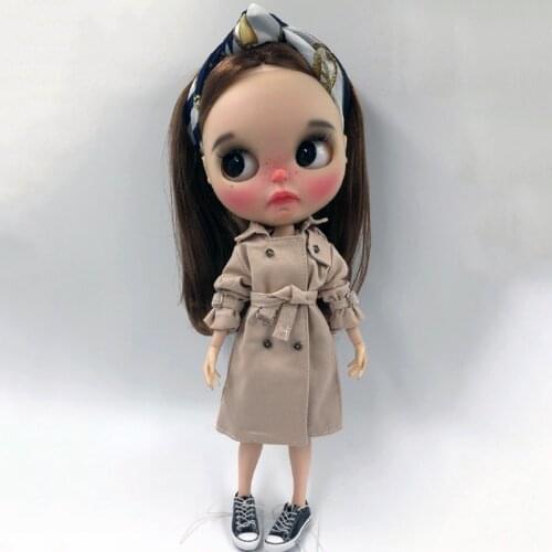 1PCS Fashion Blyth dolls Khaki Long Wind Coat for Blyth Licca Azone 1/6 Dolls Accessories New Dust Coat Clothes for dolls