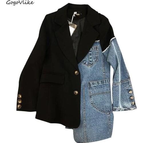 Women Jacket Denim Jacket For Women Blazer Jean Suit Blazer Coat Long Sleeve Asymmetrical Striped Women Top 2020 Spring LT480S30