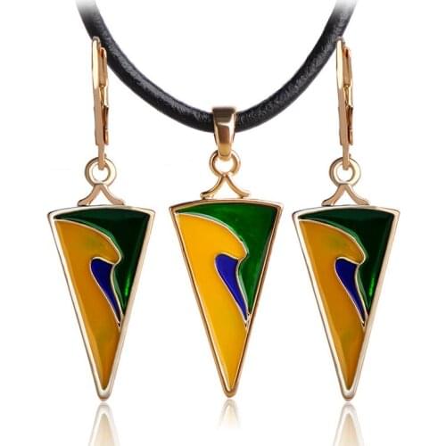 Madrry Newest Enamel Jewelry Sets for Women Triangle Pendant Necklace and Long Earrings Leather Rope Chain Collier Brincos