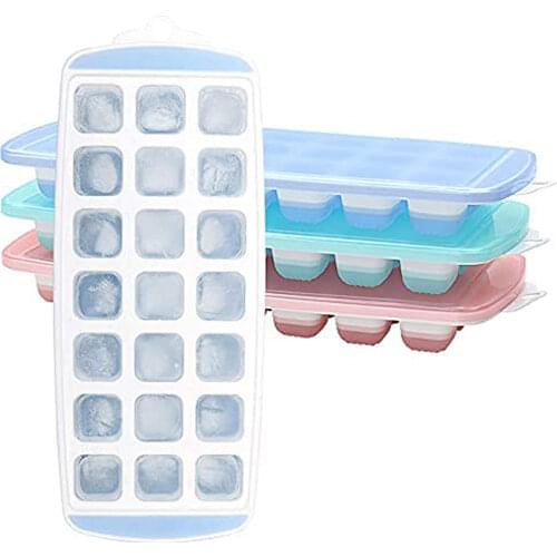 Multifuction 21 Ice Cube Trays 3 Pack Molds with Removable Lid Easy-Release Stackable Flexible Silicone for Whiskey Cocktail