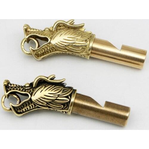 1Pcs Brass Chinese Dragon Head Whistles Training Multifunctional Emergency Survival Whistle Keychain for Camping Hiking