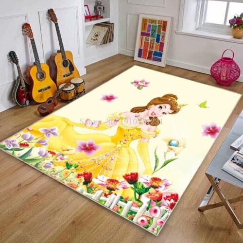 Disney Cartoon Belle Princess Belle Rug Barbie Frozen Elsa Children Girls Game Mat Bedroom Kitchen Carpet Indoor Bathroom Gift