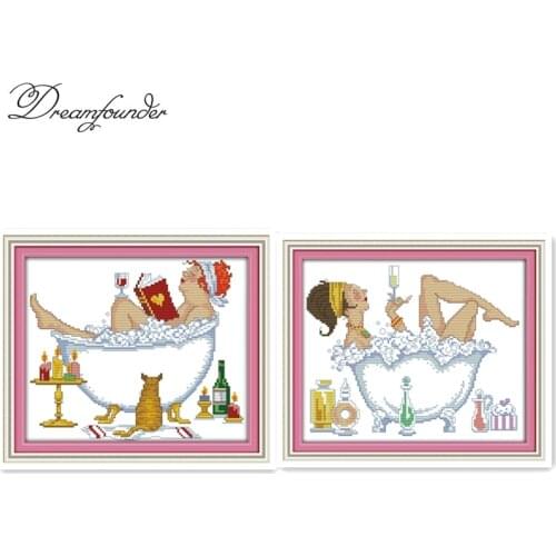 Bathing beauty cross stitch kit sexy women aida 14ct 11ct count print canvas stitches embroidery DIY handmade needlework plus