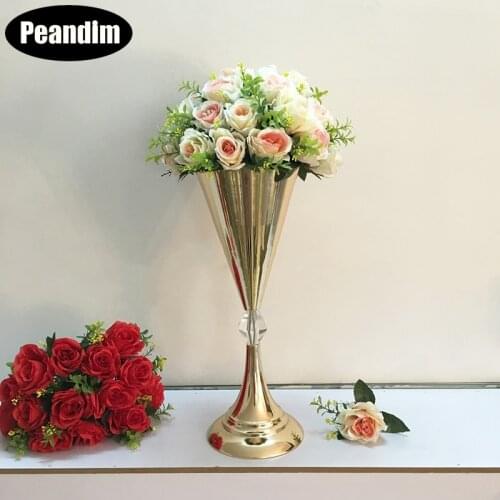 PEANDIM Gold Flower Vases 48CM / 18.9" Party Event Road Lead Flower Rack Wedding Table Centerpiece For Home Decor 10 pcs/ lot