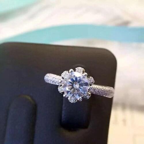 New Arrival Sterling Silver Lab Grown Gemstone and Diamond Flower Ring,925 Sterling Silver Engagement Wedding Band Ring