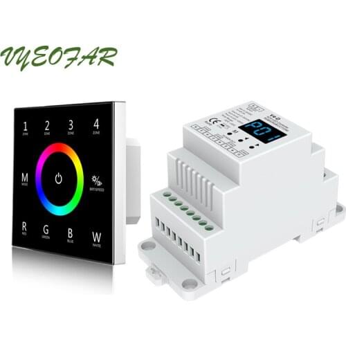 New Touch Panel Led RGBW Controller 100V - 240V 4 Zone 2.4GHz RF Remote Wall Mount RGB RGBW Dimmer V4-D Wireless Din Reciver