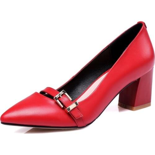 Original Intention Elegant Women Pumps Fashion Pointed Toe Square Heels Pumps Fashion Red Grey Shoes Woman Plus US Size 3.5-13