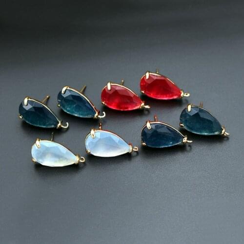 10pairs Drop Stud Earring Post Connectors Linkers Gold Plated Red Agate Jade Stone Earrings Base for Women DIY Jewelry Making