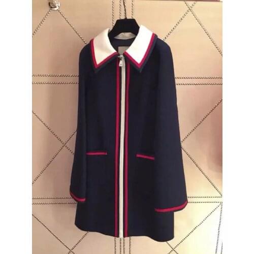 Big size Sense New atmosphere fund autumn winters retro classic temperament lapel long coat of color wool A word