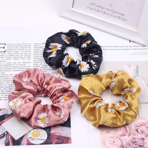 Popular Daisy Scrunchies Stock Pink Hair Scrunchies Stretchy Girls Ponytail Holder Elastic Band Hair Accessories 20pcs