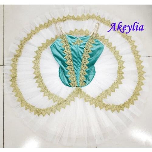 Adult Professional Tutu Green Gold Nutcracker Ballet Tutus Performance Pancake Tutu Skirt Professional Ballet Costume 19056