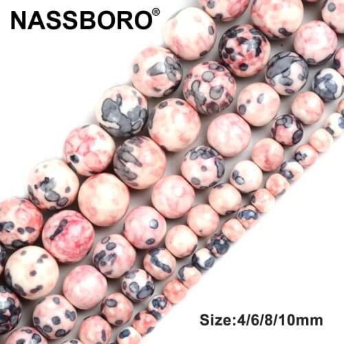 Pink Black Dots Rainbow Stone Round Loose Spacer Beads For Jewelry Making Fit Diy Handmade Charm Bracelet Necklace Wholesale