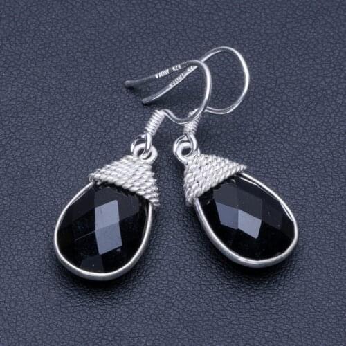 Natural Black Onyx 925 Sterling Silver Earrings 1 1/4" Q1686