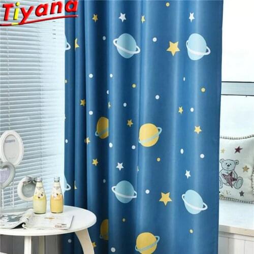 Cartoon Planets Curtains Living Room Blackout Curtains for Kid‘s Room Blue Tulle Curtains For Boys Girls Room WP355-30