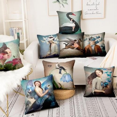 Nordic Fairy Tale Cushion Decorative Pillow Dreaming Girls Printed Pillowcase Home Pillows Decoration Almofadas Decorativas Para